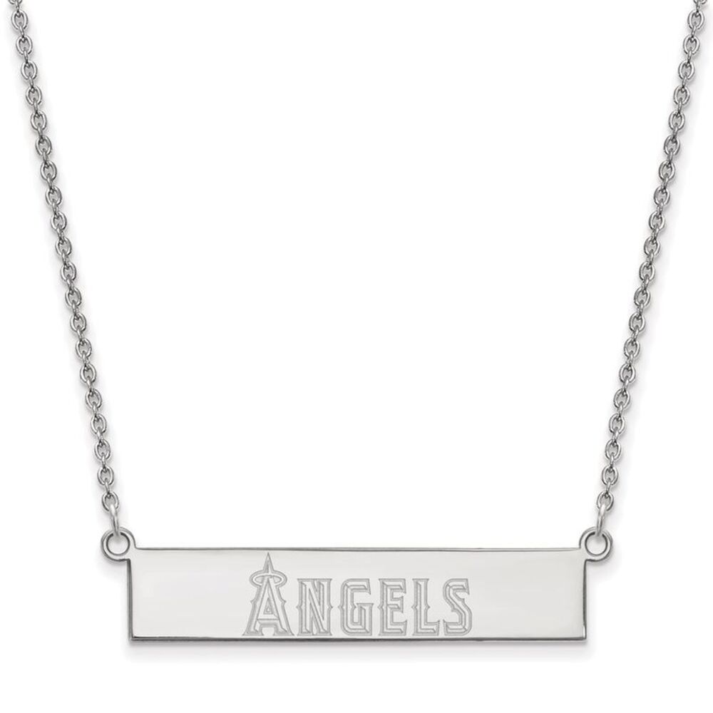 Sterling Silver MLB Los Angeles Angels Small Bar Necklace, 18 Inch